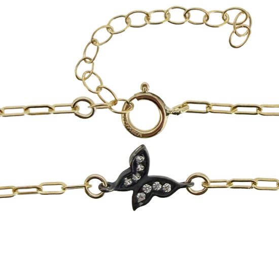 wholesale gold filled paperclip adjustable chain bracelet with oxidized sterling silver butterfly charm connector