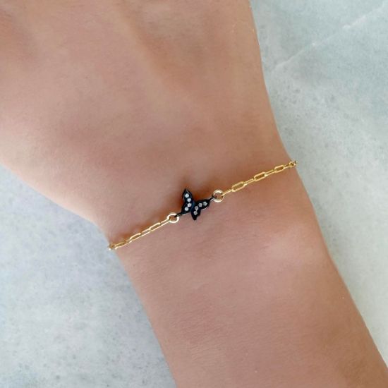 wholesale gold filled paperclip adjustable chain bracelet with oxidized sterling silver butterfly charm connector