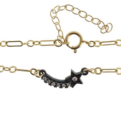 wholesale gold filled paperclip adjustable chain bracelet with oxidized sterling silver shooting star charm connector