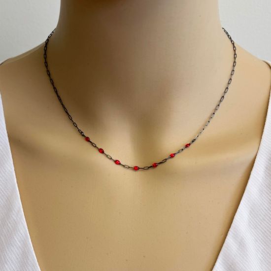 oxidized sterling silver adjustable enamel birthstone necklace