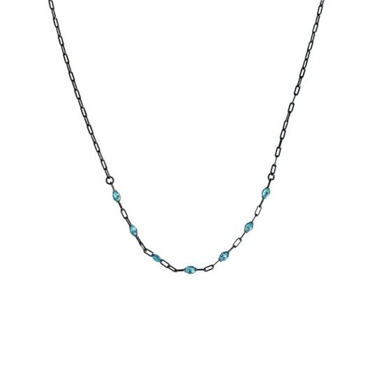 oxidized sterling silver adjustable enamel birthstone necklace aqua march