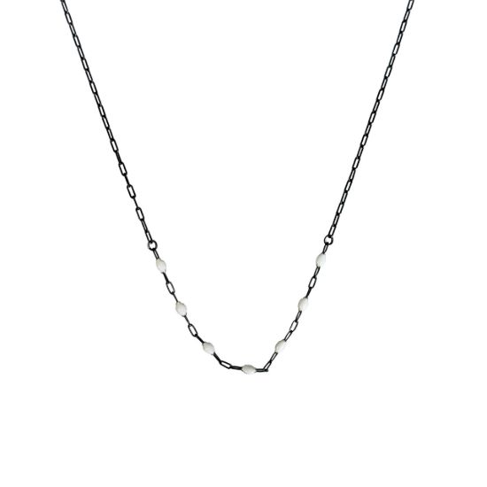 oxidized sterling silver adjustable enamel birthstone necklace pearl white june