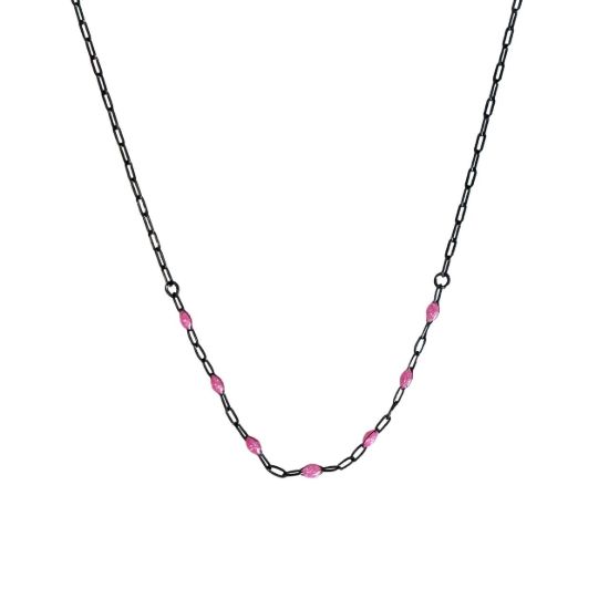 oxidized sterling silver adjustable enamel birthstone necklace pink october