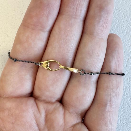 wholesale oxidized sterling silver tiny curb satellite chain with gold plated vermeil no trigger lobster clasps