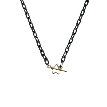 wholesale oxidized sterling silver diamond cut box chain chunky necklace gold filled star shaped toggle