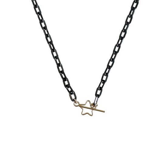 wholesale oxidized sterling silver diamond cut box chain chunky necklace gold filled star shaped toggle