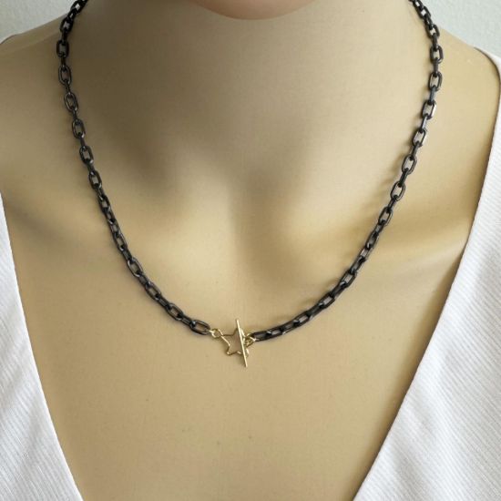 wholesale oxidized sterling silver diamond cut box chain chunky necklace gold filled star shaped toggle