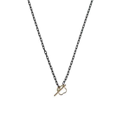 wholesale oxidized sterling silver diamond cut box chain necklace with gold filled toggle closure clover shaped adjustable