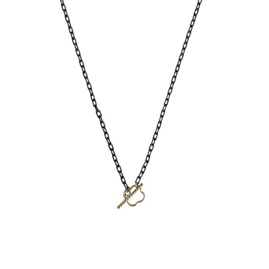 wholesale oxidized sterling silver diamond cut box chain necklace with gold filled toggle closure clover shaped adjustable