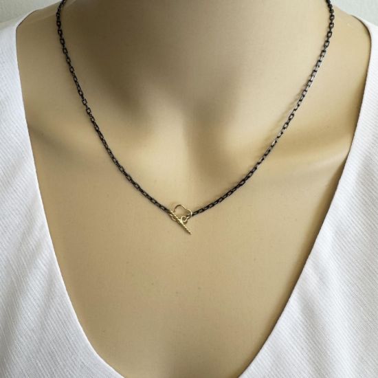 wholesale oxidized sterling silver diamond cut box chain necklace with gold filled toggle closure clover shaped adjustable