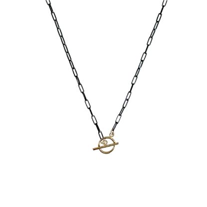 wholesale oxidized paperclip chain necklace with round gold filled toggle closure adjustable