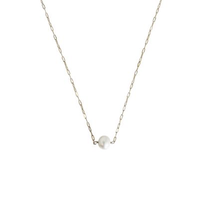 wholesale gold filled floating pearl adjustable paperclip chain necklace freshwater pearl white off round