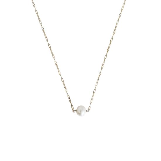 wholesale gold filled floating pearl adjustable paperclip chain necklace freshwater pearl white off round