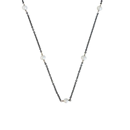 wholesale oxidized sterling silver gold filled adjustable freshwater pearl station necklace cable chain