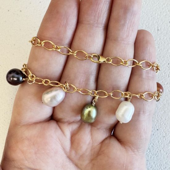 wholesale gold filled multicolor pearl charm necklace cable chain chunky adjustable