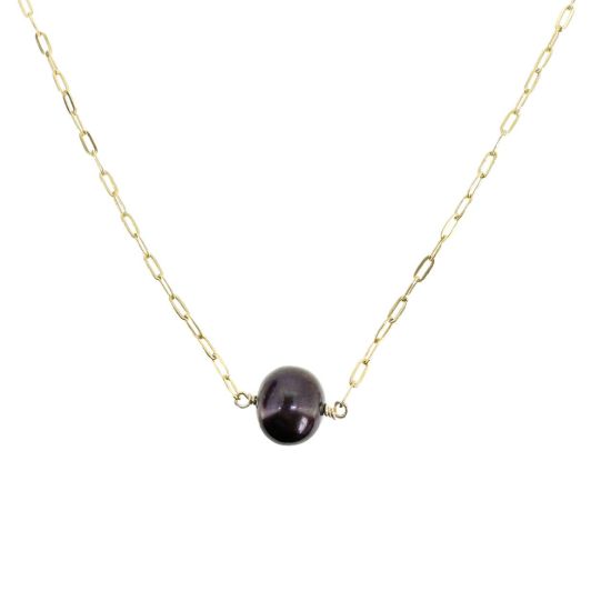 wholesale black freshwater pearl gold filled paperclip chain adjustable necklace