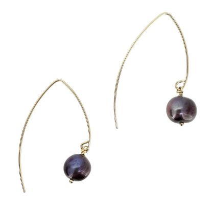 wholesale gold filled purple freshwater pearl marquise earrings