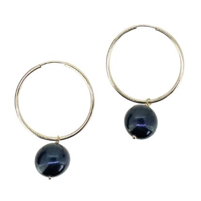 wholesale gold filled hoop earrings with navy blue freshwater round pearl