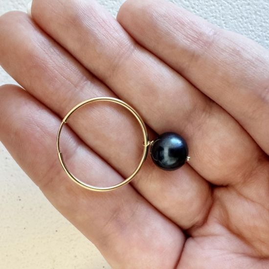 wholesale gold filled hoop earrings with navy blue freshwater round pearl