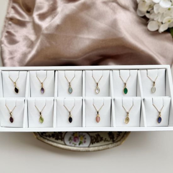 wholesale gold filled curb chain natural gemstone birthstone necklace gold plated bezel