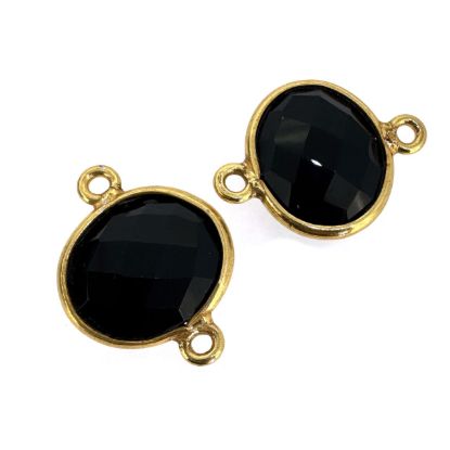 Wholesale Gold Bezel Gemstone Oval Connector-Black Onyx (ONE OF A KIND)