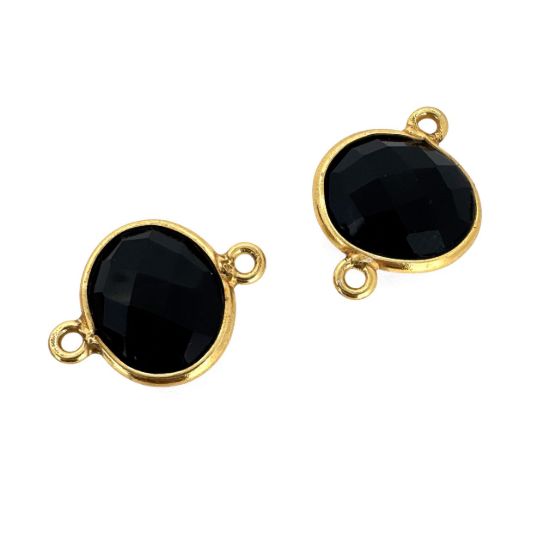 Wholesale Gold Bezel Gemstone Oval Connector-Black Onyx (ONE OF A KIND)