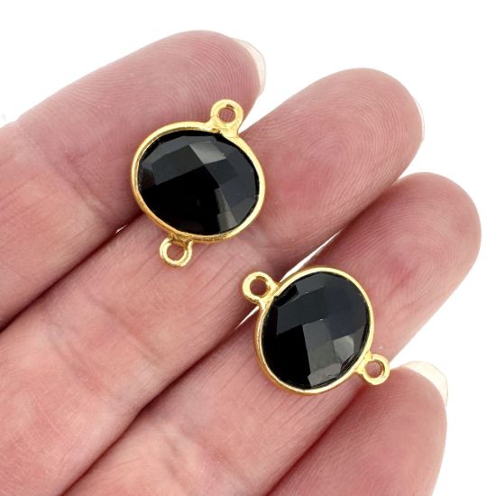 Wholesale Gold Bezel Gemstone Oval Connector-Black Onyx (ONE OF A KIND)