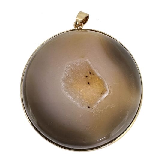 Wholesale Round  Agate Geode Pendant with Gold Edging and Bail