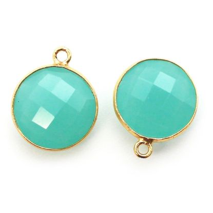 Wholesale Gold plated Sterling Silver Round Bezel Peru Chalcedony Gemstone Pendant, Wholesale Gemstone Pendants for Jewelry Making
