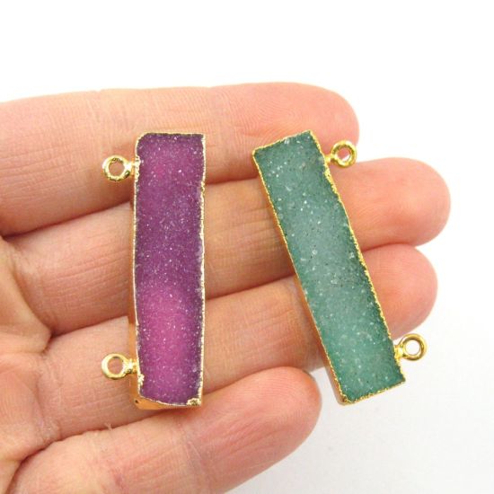 Wholesale Druzy Gold plated Bar Pendant with rings on Top- 40mm