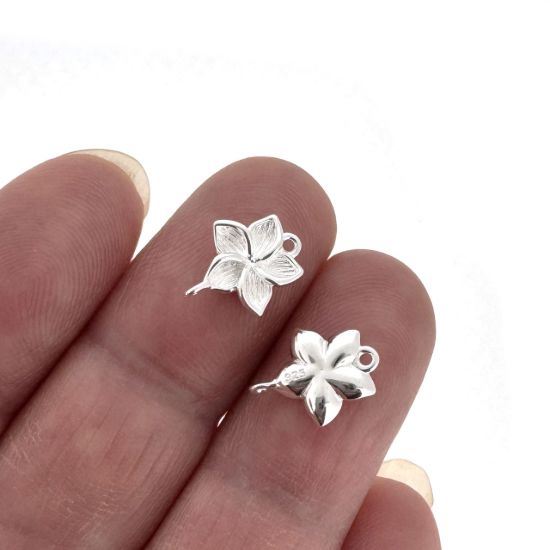 Wholesale Sterling Silver Fragapani Flower Connector Charms and Pendants for Jewelry Making, Wholesale Findings