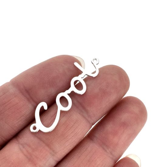 Wholesale Sterling Silver Cool in Script Connector Charm, Charms and Pendants for Jewelry Making