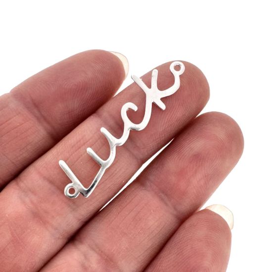 Wholesale Sterling Silver Luck in Script Connector Charm, Charms and Pendants for Jewelry Making