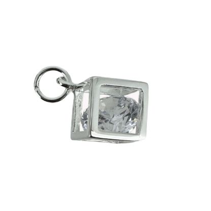 Wholesale Sterling Silver Cube Charm with CZ Cubic Zirconia Stone, Charms and Pendants for Jewelry Making, Wholesale Findings