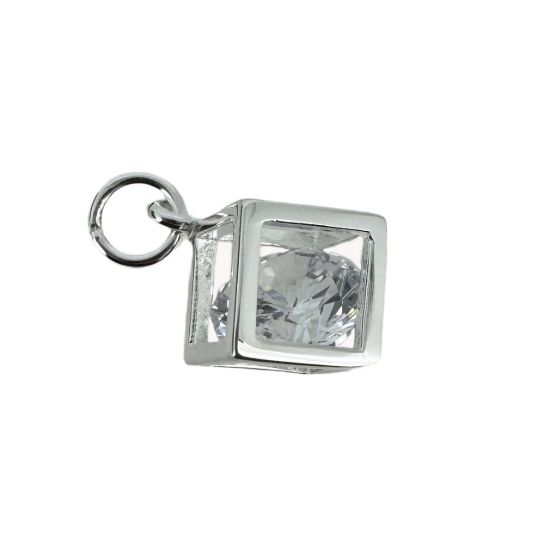 Wholesale Sterling Silver Cube Charm with CZ Cubic Zirconia Stone, Charms and Pendants for Jewelry Making, Wholesale Findings