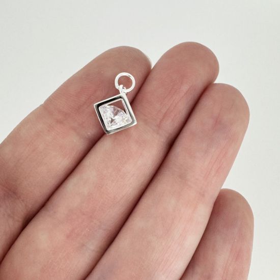 Wholesale Sterling Silver Cube Charm with CZ Cubic Zirconia Stone, Charms and Pendants for Jewelry Making, Wholesale Findings