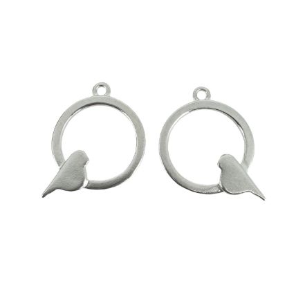 Wholesale Sterling Silver Bird Perched in a Circle Charm, Charms and Pendants for Jewelry Making, Wholesale Findings