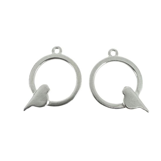 Wholesale Sterling Silver Bird Perched in a Circle Charm, Charms and Pendants for Jewelry Making, Wholesale Findings