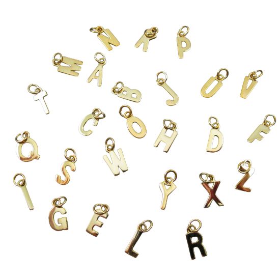 Wholesale Gold plated Sterling Silver Smooth Letter Initial Charms and Pendants for Jewelry Making, Wholesale Findings