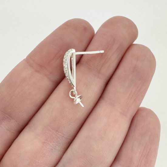 Wholesale Sterling Silver Fancy CZ Stone Drop Bridal Earrings - 16mm (Sold per pair)