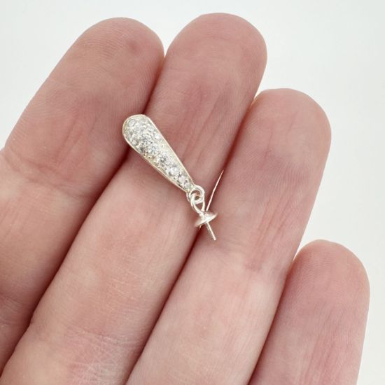 Wholesale Sterling Silver Fancy CZ Stone Drop Bridal Earrings - 16mm (Sold per pair)