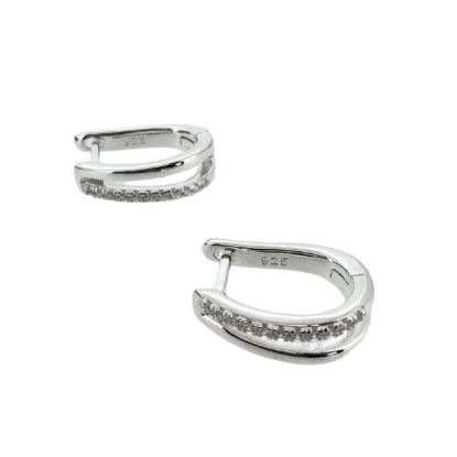 Sterling Silver CZ Stone Oval Hoop Earrings -14mm wholesale sterling silver earring findings hoop earrings
