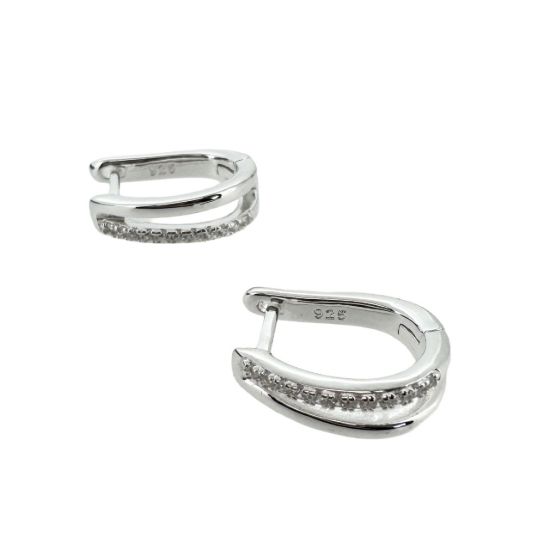 Sterling Silver CZ Stone Oval Hoop Earrings -14mm wholesale sterling silver earring findings hoop earrings