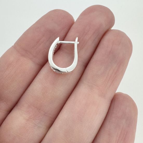 Sterling Silver CZ Stone Oval Hoop Earrings -14mm wholesale sterling silver earring findings hoop earrings