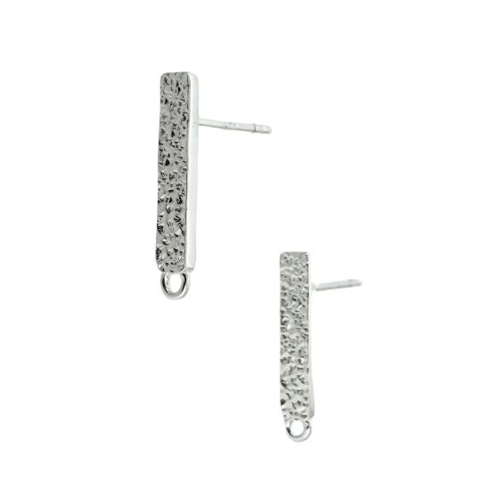 wholesale 925 Sterling Silver Textured Fancy Bar Earring Posts - 17mm