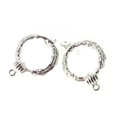 Wholesale 925 Sterling Silver Textured Fancy Circle Earring Posts - 17mm (1 pair)