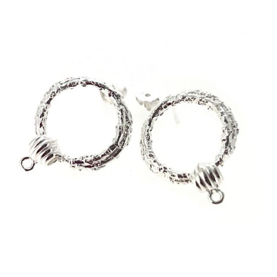 Wholesale 925 Sterling Silver Textured Fancy Circle Earring Posts - 17mm (1 pair)