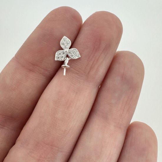 Wholesale Sterling Silver Fancy CZ Stone Three Leaf Flower Bridal Earrings (Sold per pair)