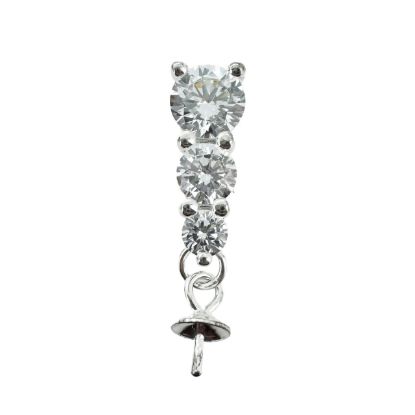 Sterling Silver Peg Bail Cap with CZ Stones for Half Drilled Pearls and Beads -  past present future