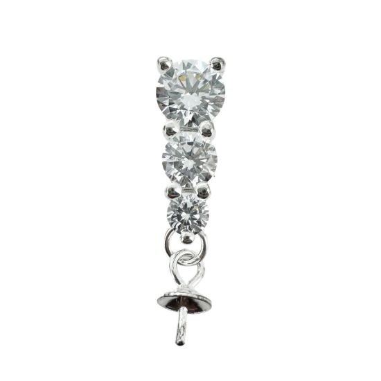 Sterling Silver Peg Bail Cap with CZ Stones for Half Drilled Pearls and Beads -  past present future
